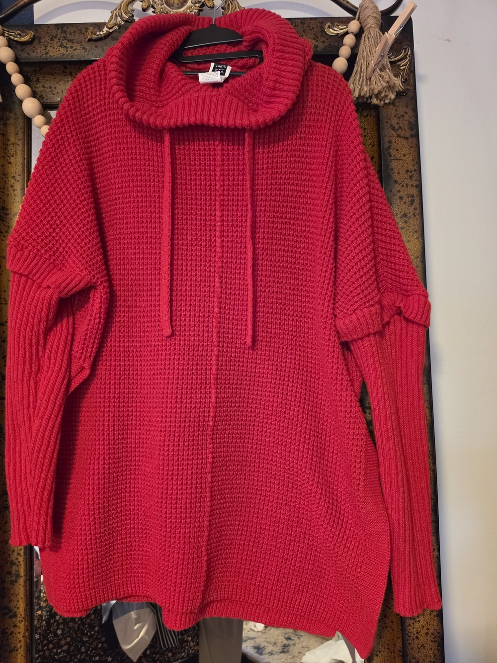 SHEIN Bright Red Cowl Neck Chunky Knit Sweater